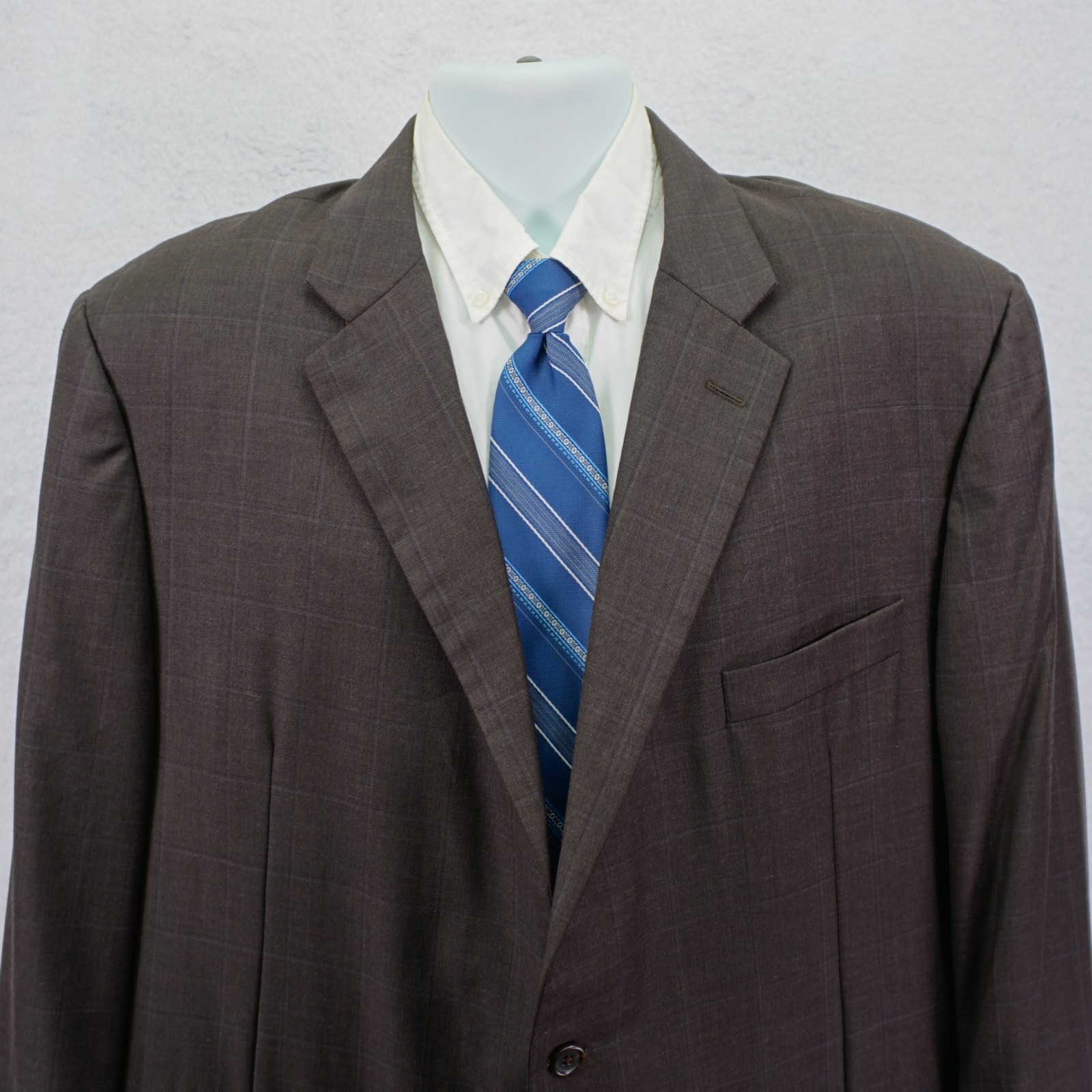 Hickey Freeman Brown Windowpane Worsted Wool Sport Coat 48r Portly Sharkskin